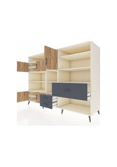 Kronos Dolap 13 Raflı 3 Çekmeceli 5 Kapaklı 220x59x163 Aytaşı-çam Aytaşı-çam/antrasit