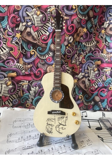 Akustik Gitar El Yapımı Ahşap Minyatür Hediyelik Biblo 25 Cm 4 Gi