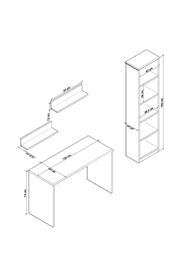 Olven Raflı Çalışma Masası Ve Kitaplık Seti , Beyaz - Meşe