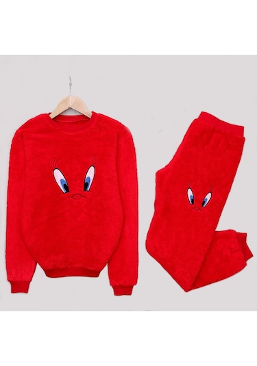 Kadın Kışlık Peluş Pijama Takımı Tweety Takım Tampap 8170- 1005 Kırmızı