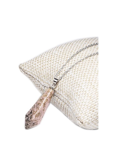 Sertifikalı Gümüş Aparatlı Doğal Rodonit Taşı Kolye Çok Renkli