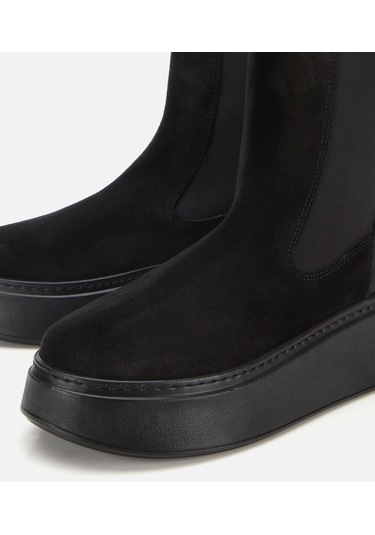 Hotiç Kadın Süet Deri Siyah Lastik Detaylı Kalın Tabanlı Düz Bot 01boh317830a100 01boh317830a100 Siyah