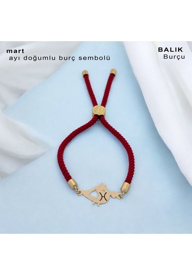 Archin Mart Ayı Doğumlarına 14 Ayar Altın Plakalı Minik Kuş Motifli Kırmızı Örgülü Hediye Bileklik-363ay Mart