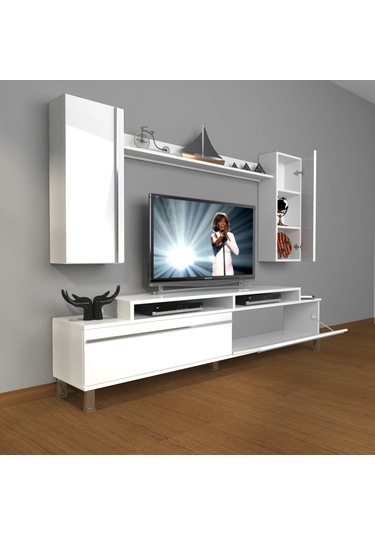 Decoraktiv Ekoflex 7 Mdf Krom Ayaklı Tv Ünitesi Tv Sehpası Beyaz