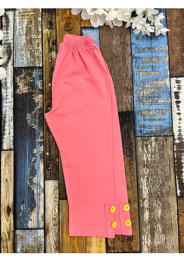 Kız Çocuk Tayt/ Somon Kapri Tayt/ Düğme Detaylı /kapri Somon