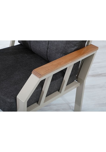 Tu Tienda Nergiz Kapiçino Metal 3 1 1 Masa Bahçe Balkon Mobilyası,koyu Gri Sütlü Kahve