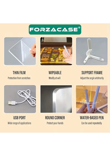 Neon Led Işıklı 20x30 Cm Yazı Çizim Tahtası + Stant + Kalem Fc994