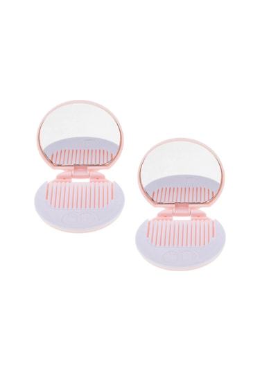Suntek Taraklı Yuvarlak Cep Makyaj Aynası Pembe 2'li