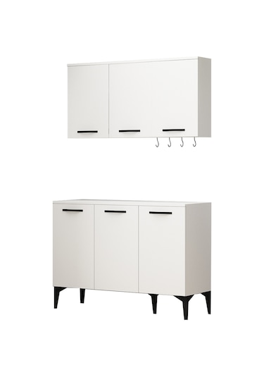 İva Kahve Köşesi Fırınlı Airfry Dolabı Takımı Askılı Çok Amaçlı Erzak Dolabı Beyaz Beyaz