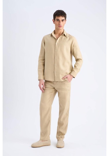 DeFacto %100 Keten Relax Fit Rahat Kesim Düz Paça Yazlık Pantolon C1117AX25SPBG732