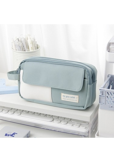 Geniş Fermuarlı Okul Çantası, Lise Öğrencileri İçin Pratik Ve Büyük Boy Kalem Kutusu, Şık Ve Dayanıklı Kırtasiye Malzemeleri Çantası MAvi