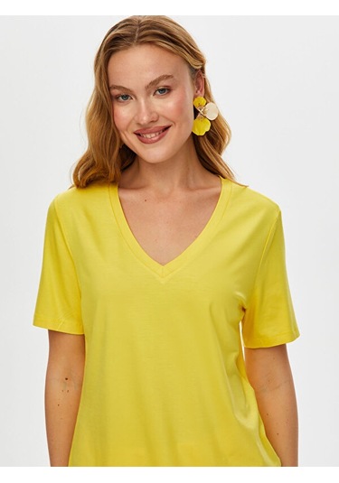 V Yaka Kısa Kol T-shirt S25tsh001 Bs25tsh00160 Sarı