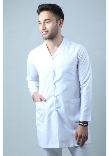 Erkek Klasik Yaka Beyaz Uzun Doktor Önlük S Beden Hemşire, Eczacı Öğretmen Laboratuvar Önlüğü Beyaz