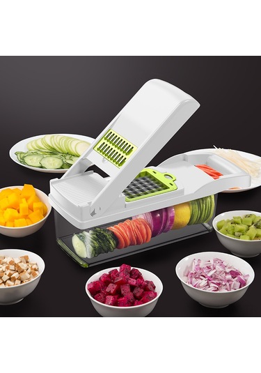 Teltree Mutfakta Kullanım İçin Çok Fonksiyonlu Kendine Has Tasarım Dilimleme-ince Kesme Aleti, 7 Bıçaklı Beyaz, Yumurta Akı Ayırıcı Hediyeli İngilizce Paket 7 Bıçaklı Beyaz Dilimli