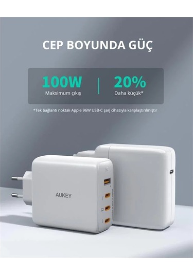 Aukey Pa-b7s-wh 100w Dört Bağlantı Noktalı Pd Gan Duvar Şarj Cihazı