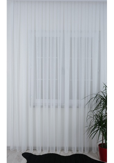 Damla Keten Görünümlü Leno Tül Perde Pilesiz Ekru