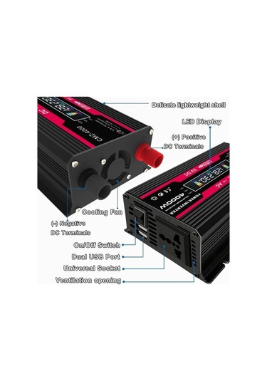 Wondernest Zhizun Modifiye 4000w 12v - 220v Sinewave Araç İnvertörü Siyah