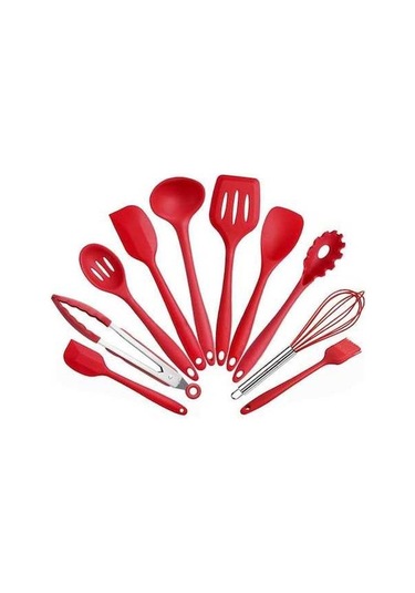 Novahub 10 Parçalı Kırmızı Silikon Mutfak Seti: Yapışmaz Pişirme Aletleri Kırmızı, Pratik Ve Dayanıklı Kırmızı