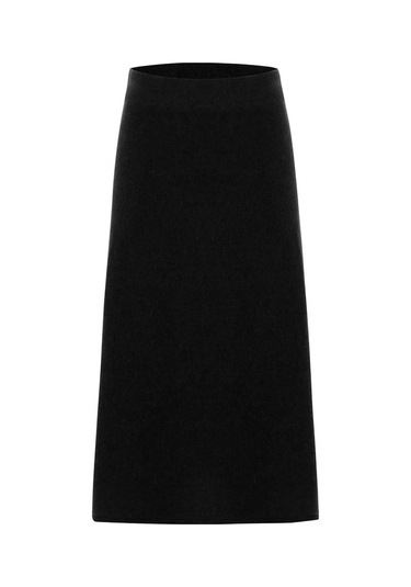 Peraluna Kloş Kesim Kaşmir Karışım Diz Altı Triko Etek Siyah Siyah
