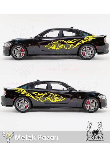 90x21cm-Kurt Alevli Yan Kapı Araba Sticker. Alevli Kurt Oto Arka
