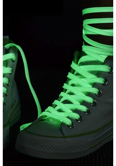 Fosforlu Neon Yeşil 1 Cm Kalınlığında 1 Çift Yassı Spor Ayakkabı Bağcığı Yeşil