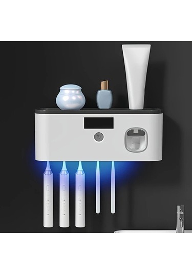 Chuangyinshop Gri Beyaz Usb Şarjlı Akıllı Diş Fırçası Askısı Duvar Montajlı 5 Gözlü Gri Beyaz