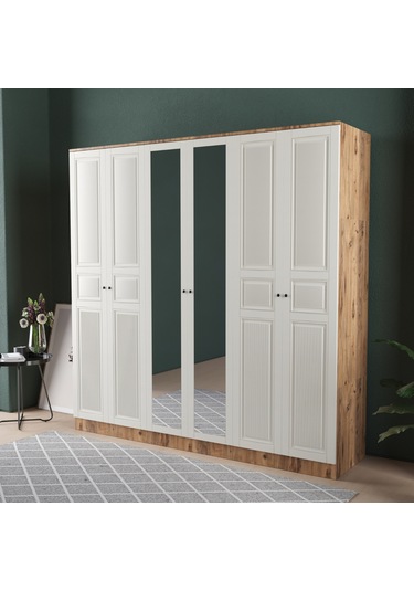 Nil 6 Kapaklı Eko Bazalı Gardırop - Mdf Kapak Aytaşı