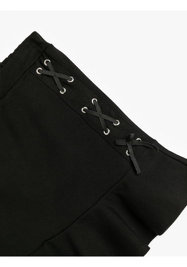 Koton Mini Etek Dar Kalıp Volanlı Viskon Kumaş Siyah 5wkg70086ak Siyah