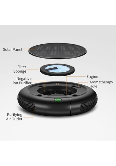 Novahub Güneş Panelli Hava Temizleyici - 1200mah Pil, 8m İyon & Hepa Filtre Siyah Siyah
