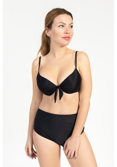 Pemilo Kadın 718 Yüksel Bel Kaplı Bikini Takımı Siyah-siyah 37143 - 1