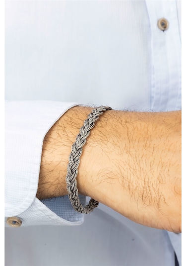Örgü Model Gümüş Erkek Bileklik