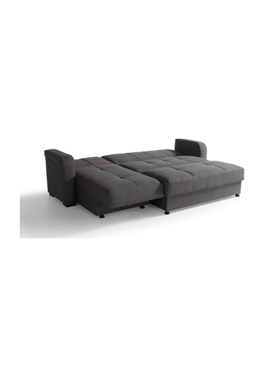 Roma Çekyatlı Puflu Yataklı Köşe Koltuk Takımı Gri