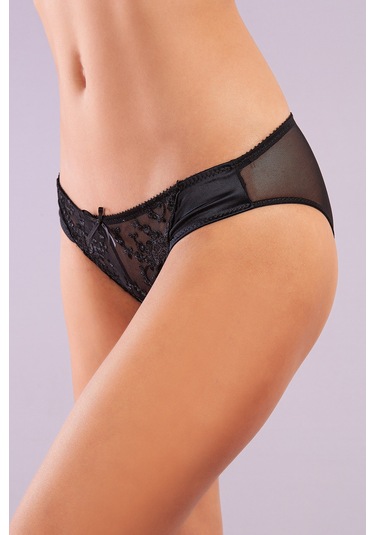 Golshan Giselle Mini Slip, Kadın Güpürlü Saten Siyah Külot Çok Renkli