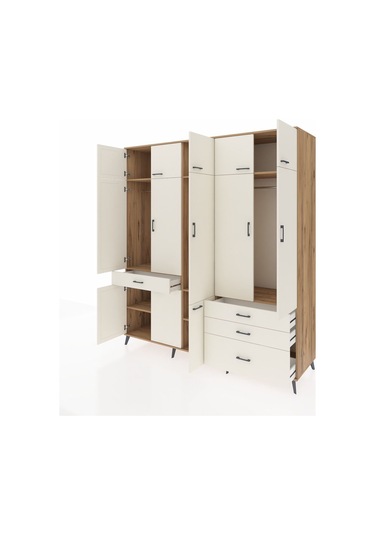 Kronos Dolap 8 Raflı 4 Çekmeceli 3 Askılı 220x59x243 Çam-aytaşı/aytaşı Aytası/aytası