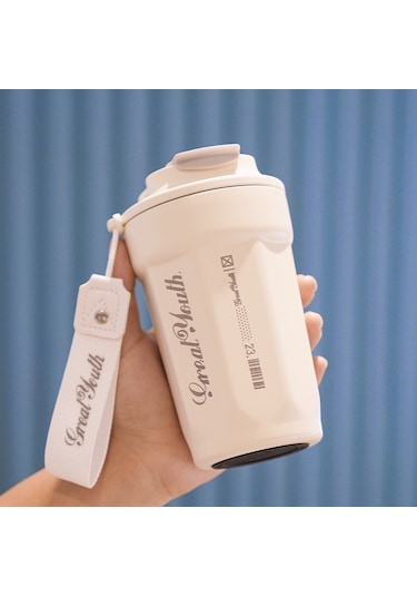 316 Paslanmaz Çelik Kahve Fincanı Kız Yüksek Değerli Su Bardağı Erkek Termos Bardağı Taşınabilir Yeni Sevimli Çift Bardak Trend Beyaz