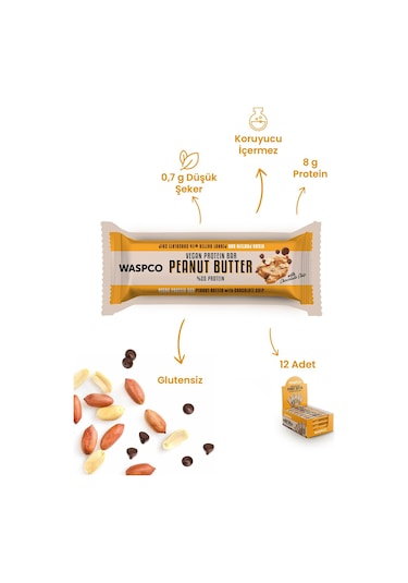 Waspco Fıstık Ezmeli Vegan Bar 40G x 12 Adet