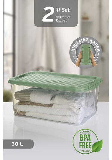 2'li 30l Multibox Saklama Kabı Kilitli Kapaklı Çok Amaçlı Düzenleyici Kiler Depolama Saklama Kutusu Yeşil