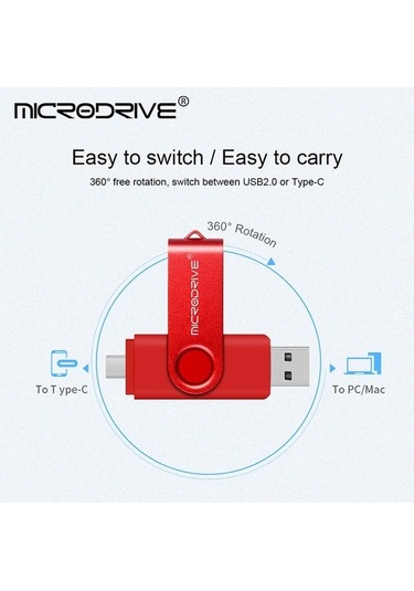 Novahub Metal Otg 2-in-1 Tip C Kalem Sürücü 128 Gb Usb Bellek Çubuğu 4-128 Gb Kırmızı Mikrodrive Uk016g1226