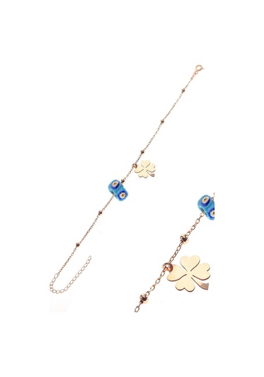 Gümüş Yonca ve Mineli Turkuaz Taşlı Toplu Zincir Halhal N11.915