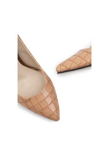 Deery Vizon Rengi Kroko Stiletto Kadın Topuklu Ayakkabı Vizon