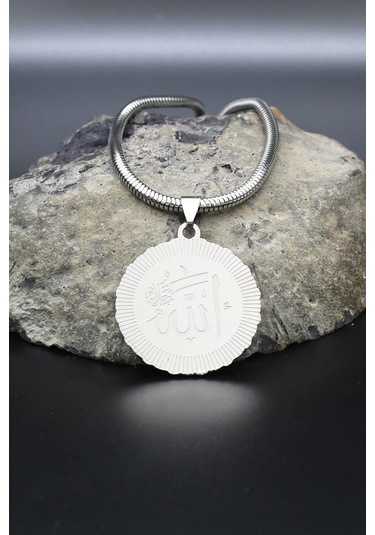 Allah Yazlı Kolye Paslanmaz Çelik Zincir 902294 Gümüş