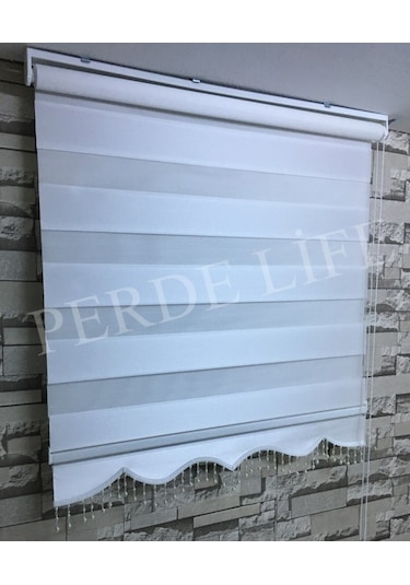 Beyaz Renk Mini Plise Desenli Zebra Stor Perde Tüm Ölçülerde (153587042)