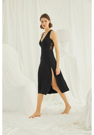 Monamise Kadın Siyah Sıfır Kol Gecelik 20004 Siyah