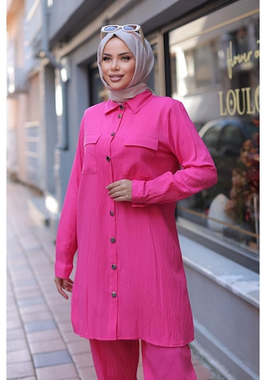Cep Detaylı Tesettür Fuşya Takım Fuşya