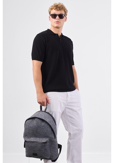 Dufy Siyah Polo Düğme Yaka Düz Renk Slim Fit Erkek Triko Siyah