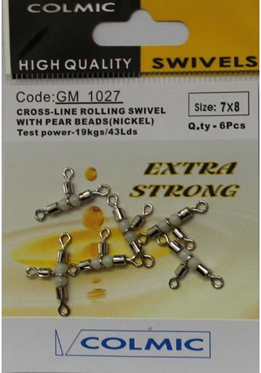 Colmic Crossline Rolling Swivel With Pearlbeads Nikel 6p 3x4