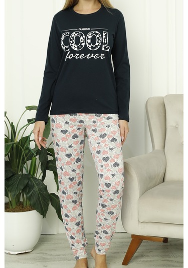 Lady Secret 12008 R12 Uzun Kollu Pamuklu Kadın Pijama Takımı Lacivert