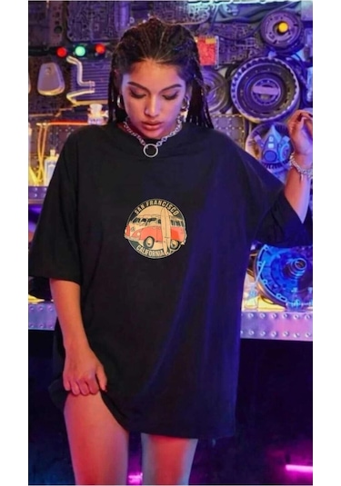 Tarzsokak Unisex Vosvos Baskılı Pamuklu Penye Tshirt Siyah