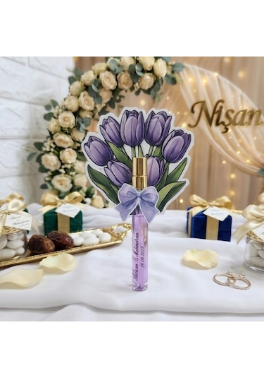 Cam Fısfıs Kolonya Şişesi Karton Çiçek Buketi Mor Süslem 15 Adet