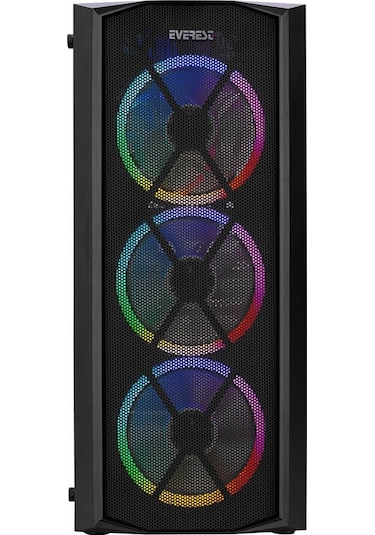 Everest Flat Mesh 4x12 CM RGB Fanlı Bilgisayar Kasası Siyah